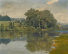 František Kaván, River landscape, oil on canvas; framed
