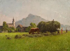 Stefan Simony, Motif from Salzburg with a view of the Untersberg mountain, oil on canvas; framed