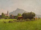 Stefan Simony, Motif from Salzburg with a view of the Untersberg mountain, oil on canvas; framed