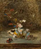 Olga Wisinger-Florian, Floral still life with butterflies