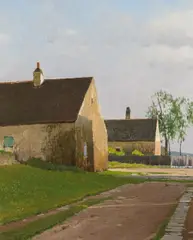 Ferdinand Brunner, Farmstead, oil on canvas; framed