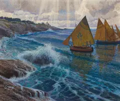 Hans Wilt, Departure from Lussingrande, 1916, tempera on cardboard; framed