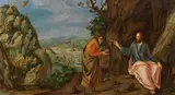 Adrian van Stalbemt, The Temptation of Christ by the Devil, oil on canvas; framed