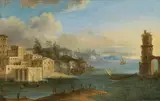 Hendrik Frans Lint, Harbour view, oil on copper; framed