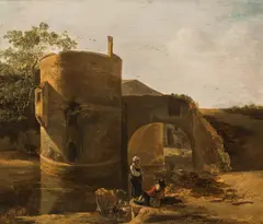 Adam Pynacker, Shepherds at a bastion, c. 1649, oil on panel; framed