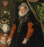 Jakob de Monte, Double portrait, Baroness of Rottal and her three-year-old daughter, 1589, oil on canvas; framed