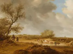 Salomon van Ruysdael, Landscape with shepherds and flock, 1642, oil on panel; framed