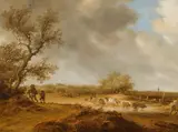 Salomon van Ruysdael, Landscape with shepherds and flock, 1642, oil on panel; framed