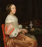 Eglon Hendrik van der Neer, Young lady at breakfast, oil on panel; framed