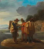 Karel Dujardin, Trade by the river, oil on canvas; framed