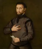 Lorenzo Lotto, Man holding a letter, oil on canvas; framed