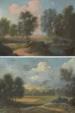Landscapes (counterparts) by Christoph Ludwig Agricola, oil on copper; framed, sold Jun 2023