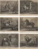 Johann Elias Ridinger, 6 engravings from the series "Nationenpferde": "Persianer", "Ein Teutscher", "Ein Engelländer über Land reitend", "Ein Neapolitaner", "Ein Türkisch Pferd", "Ein Spanisches Pferd