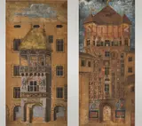 Tyrolean Master, Das Goldene Dachl" and "Der Wappenturm the Hofburg" in Innsbruck (2 pieces), pen, opaque colours, heightened with gold, on paper; framed