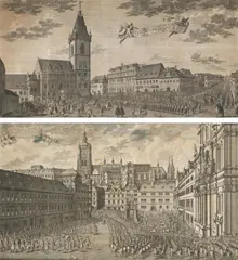 Martin Tyroff, Two views of Prague: Prospect des Platzes bei dem Neustädter Rathaus / Prospect des so genannten Wallischen Platzes in der Königl. klein Stadt Prag, 2nd half 18th century