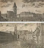 Martin Tyroff, Two views of Prague: Prospect des Platzes bei dem Neustädter Rathaus / Prospect des so genannten Wallischen Platzes in der Königl. klein Stadt Prag, 2nd half 18th century
