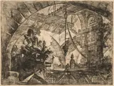 Prisoners on a Projecting Platform",  X from: "Carceri d'invenzione by Giovanni Antonio Battista Piranesi, c. 1749, etching; framed, sold Jun 2023