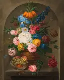 Franz Xaver Petter, Large flower piece with fruit, oil on canvas; framed