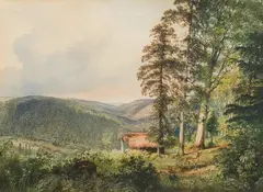 Rudolf von Alt, Motif from the Lichnovsky's dominion Grätz in Silesia, 1845, watercolour on paper; framed