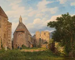 Jakob Alt, St. Michael in the Wachau - fortified church and charnel house, oil on panel; framed