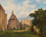 Jakob Alt, St. Michael in the Wachau - fortified church and charnel house, oil on panel; framed