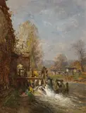 Emil Jakob Schindler, Watermill near Friesach, 1884/86, oil on panel; framed