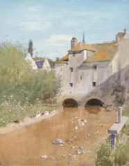 Eugen Jettel, probably "Alte Mühle bei Pont Aven in der Bretagne, 1895, mixed media on cardboard; framed