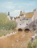 Eugen Jettel, probably "Alte Mühle bei Pont Aven in der Bretagne, 1895, mixed media on cardboard; framed