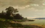 Ludwig Willroider, Bavarian lake landscape (Lake Starnberg?), 1870, oil on canvas; framed