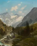 Josef von Schloegl, The Ankogel in the Anlauftal valley near Gastein, oil on canvas; framed