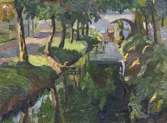 Mit Kastanien bestandener Kanal by Hermann Stenner, 1909, Oil on canvas, sold Jun 2024