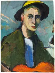 Hermann Stenner, Selbstbildnis mit gelbem Hut, 1911, Oil on cardboard