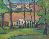 Hermann Stenner, Spaziergang an der Eisenbahn, 1912, Oil on canvas