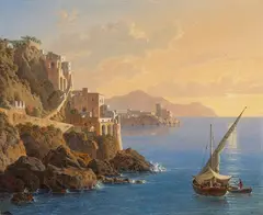 Leo von Klenze, Amalfi im Abendlicht, 1832, Oil on paper, laid on copper