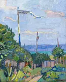 Hermann Stenner, Garten mit Fahne, 1911, Oil on canvas