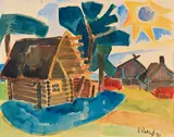 Karl Schmidt-Rottluff, Litauisches Gehöft, 1918, Watercolor