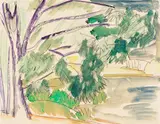 Ernst Ludwig Kirchner, Unter Bäumen am See, 1911, Watercolor, color chalks and pencil