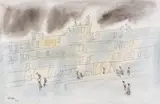Lyonel Feininger, Straßenszene, 1952, Watercolor and pen and ink drawing