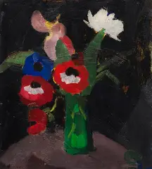 Hermann Stenner, Blumenstilleben auf schwarzem Grund III (Anemonenstrauß), 1913, Oil on cardboard, laid on cardboard
