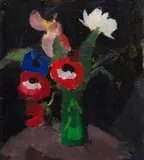 Hermann Stenner, Blumenstilleben auf schwarzem Grund III (Anemonenstrauß), 1913, Oil on cardboard, laid on cardboard