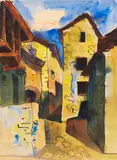 Karl Schmidt-Rottluff, Gasse in Arcegno, 1927, Watercolor and ink pen