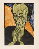 Erich Heckel, Männerbildnis, 1919, Woodcut in colors