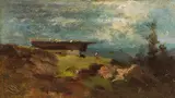 Carl Spitzweg, Bäuerin vor einer Almhütte, Um 1870, Oil on cigar box wood