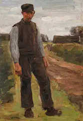 Max Liebermann, Stehender Bauer auf einem Wege, 1897, Oil on paper, laminated on canvas