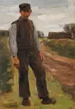 Max Liebermann, Stehender Bauer auf einem Wege, 1897, Oil on paper, laminated on canvas