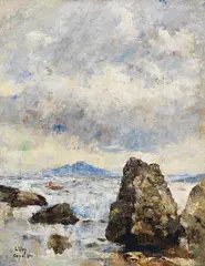 Lesser Ury, Felsenküste bei Capri, 1890, Öl auf Leinwand. Doubliert