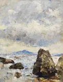 Lesser Ury, Felsenküste bei Capri, 1890, Öl auf Leinwand. Doubliert