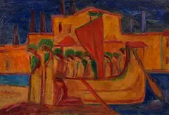 Hermann Stenner, Ankunft der Hl. Ursula, 1914, Oil on cardboard