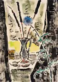 Karl Schmidt-Rottluff, Zwischen den Vorhängen, 1967, Watercolor