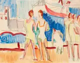 Ernst Ludwig Kirchner, Sportler im Segelhafen, Um 1928, WatercolorWatercolor and pencil